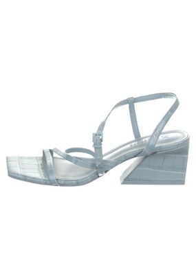 MERCEDES CASTILLO Pale Blue Croc-Effect Strappy Block Heel Sandal